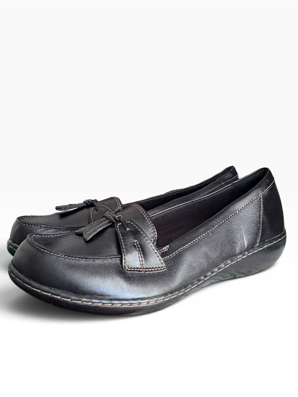 Clarks Black Leather Tassel Loafers Women’s 12 M Preppy Academia